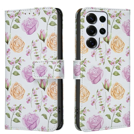 ELEHOLD Flip Wallet Phone Case For Samsung Galaxy S23 Plus, Cute Butterfly Floral PU Leather Elegant Folio Design Card Slots, Kickstand Magnetic ClosureShockproof Case Cover ,D