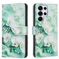 ELEHOLD Flip Wallet Phone Case For Samsung Galaxy S25, Cute Butterfly Floral PU Leather Elegant Folio Design Card Slots, Kickstand  Magnetic ClosureShockproof Case Cover ,A