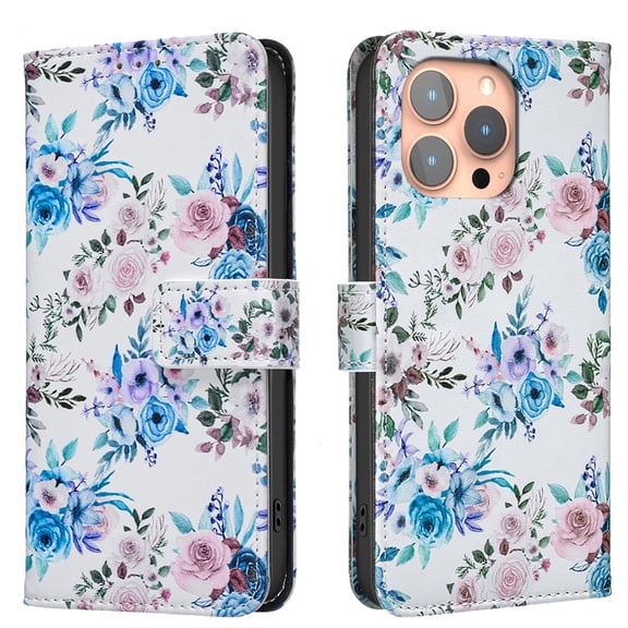 ELEHOLD Flip Wallet Phone Case For iPhone 11, Cute Butterfly Floral PU Leather Elegant Folio Design Card Slots, Kickstand  Magnetic ClosureShockproof Case Cover ,F