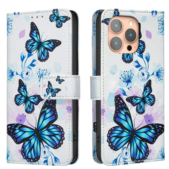 ELEHOLD Flip Wallet Phone Case For iPhone 11 Pro, Cute Butterfly Floral PU Leather Elegant Folio Design Card Slots, Kickstand Magnetic ClosureShockproof Case Cover ,H