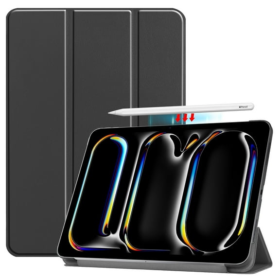 ELEHOLD Folding Case For iPad Pro 11-inch (M5) 2025, PU Leather Case Stylish Pattern Kickstand Magnetic Auto Wake/Sleep Folio Slim Shockproof Case Cover,Black