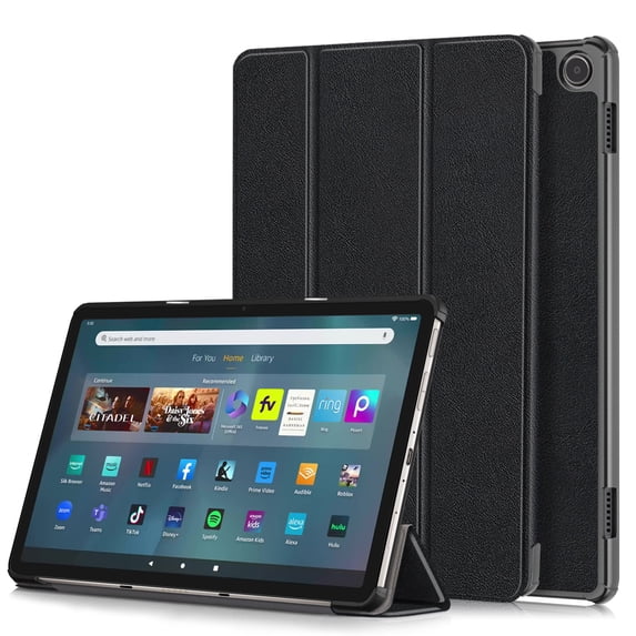 ELEHOLD Folding Rugged Case for Amazon Fire Max 11 Tablet (13th Generation, 2023 Release) PU Leather Case Trifold Kickstand Magnetic Auto Wake/Sleep Folio Slim Shockproof Case, Black