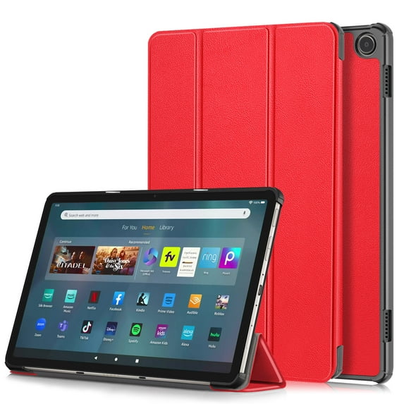 ELEHOLD Folding Rugged Case for Amazon Fire Max 11 Tablet (13th Generation, 2023 Release) PU Leather Case Trifold Kickstand Magnetic Auto Wake/Sleep Folio Slim Shockproof Case, Red