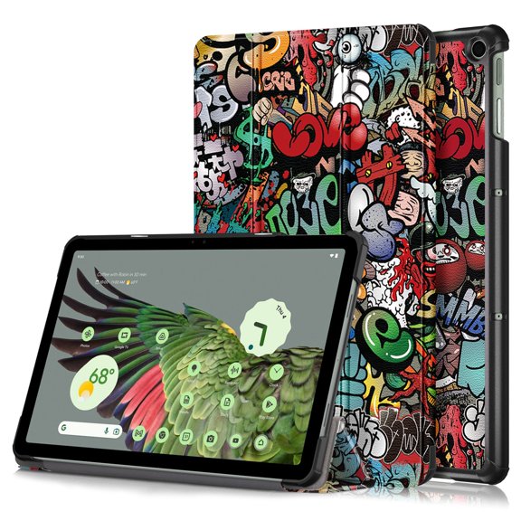 ELEHOLD Folding Stand Case for Google Pixel Tablet PU Leather Case Adjustable Kickstand Magnetic Folio Slim Shockproof Case for Google Pixel Tablet 2023,Graffiti