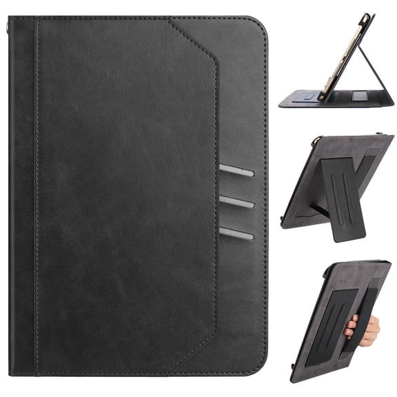 ELEHOLD Folio Folding Leather Case For 10-inch Universal Tablet, Slim Stand Protective Cover Vacuum Suction Cup Design with Cash & Card Slot & Wrist Band, Black