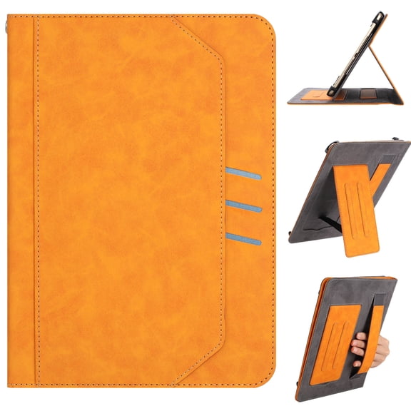 ELEHOLD Folio Folding Leather Case For 7-inch Universal Tablet, Slim Stand Protective Cover Vacuum Suction Cup Design with Cash & Card Slot & Wrist Band, Orange