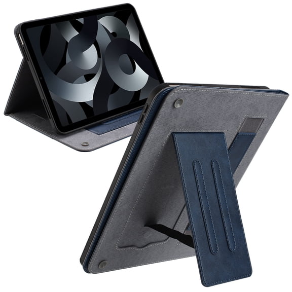 ELEHOLD Folio Folding Leather Case For iPad 6th Generation, Slim Stand Protective Cover Vacuum Suction Cup Design with Cash & Card Slot & Wrist Band, Auto Wake/Sleep, Darkblue