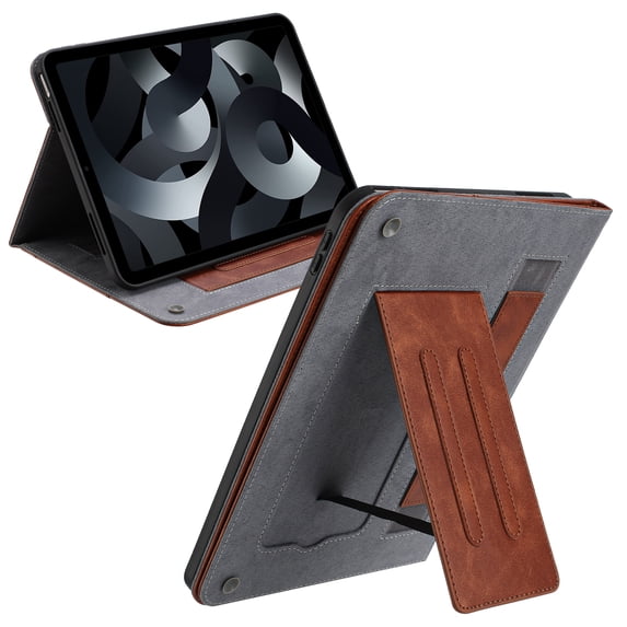 ELEHOLD Folio Folding Leather Case For iPad 6th Generation , Slim Stand Protective Cover Vacuum Suction Cup Design with Cash & Card Slot & Wrist Band, Auto Wake/Sleep, Brown