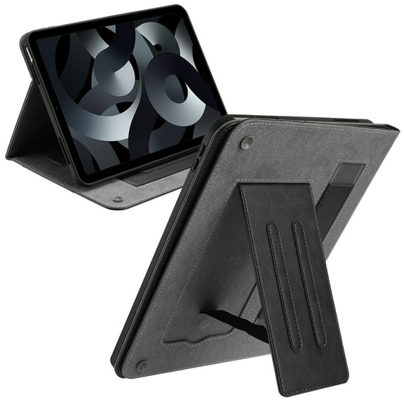 ELEHOLD Folio Folding Leather Case For iPad Pro 11 2022/2021/2020/2018, Slim Stand Protective Cover Vacuum Suction Cup Design with Cash & Card Slot & Wrist Band, Auto Wake/Sleep, Black
