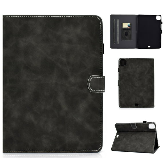 ELEHOLD Folio Leather Case for iPad Pro 11 inch 2024,PU Leather Card Slots Kickstand Case Magnetic Clasp Multi-Functional Shockproof Smart Cover for iPad Pro 11" 2024, Gray