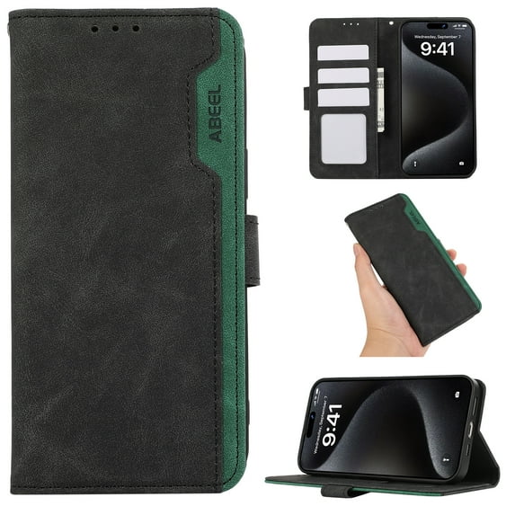 ELEHOLD Folio Wallet for iPhone 12 Pro / 12 Case,Synthetic PU Leather Built-in Credit Card Slots RFID Blocking Flip Kickstand Function Full Protection Shockproof Case for iPhone 12 Pro / 12, Black