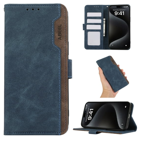 ELEHOLD Folio Wallet for iPhone 14 Plus Case,Synthetic PU Leather Built-in Credit Card Slots RFID Blocking Flip Kickstand Function Full Protection Shockproof Case for iPhone 14 Plus, Blue