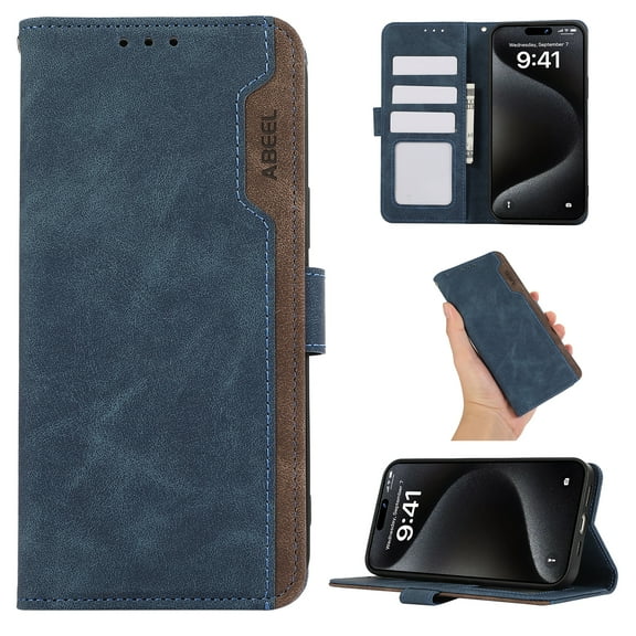 ELEHOLD Folio Wallet for iPhone 14 Pro Max Case,Synthetic PU Leather Built-in Credit Card Slots RFID Blocking Flip Kickstand Function Full Protection Shockproof Case for iPhone 14 Pro Max, Blue