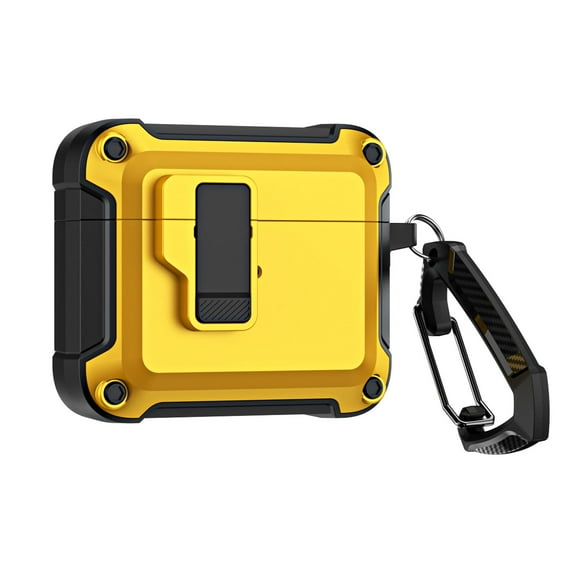 ELEHOLD For AirPods 3rd Gen (2021) Armor Case Heavy Duty Shockproof Cover, Full Body Protection, with Button Lock & Carabiner, Compatible with Wireless Charging - Yellow