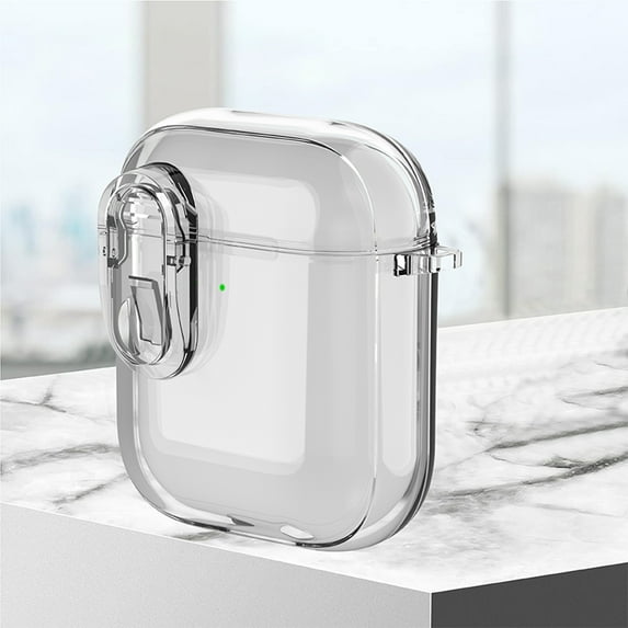 ELEHOLD For Airpods 2nd Gen / 1st Gen Case Full Body Protection Shockproof Rugged Cover with Keychain + Secure Lock, Support Wireless Charging, Transparent Clear