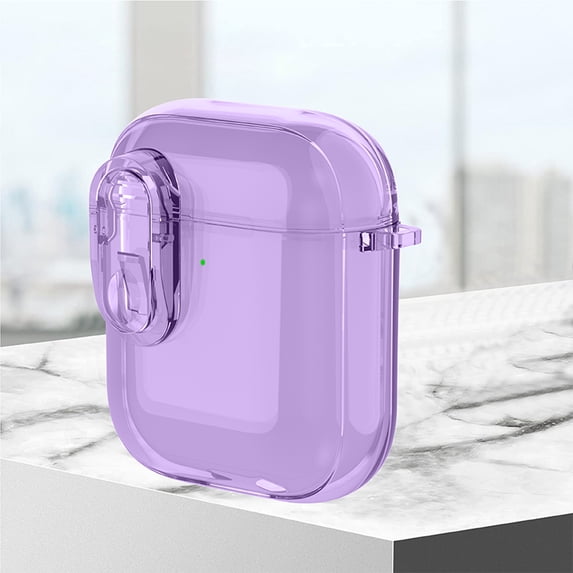ELEHOLD For Airpods 2nd Gen / 1st Gen Case Full Body Protection Shockproof Rugged Cover with Keychain + Secure Lock, Support Wireless Charging, Transparent Purple