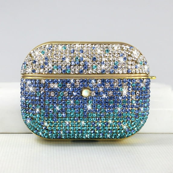 ELEHOLD For Airpods 4th Gen Shocproof Case Rhinestone Glitter Gradiant Full Body Protection Plating Rugged Cover for Women, Gift, Blue