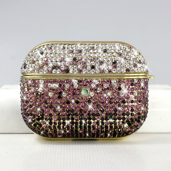 ELEHOLD For Airpods 4th Gen Shocproof Case Rhinestone Glitter Gradiant Full Body Protection Plating Rugged Cover for Women, Gift, Purple