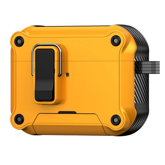 ELEHOLD For Airpods Pro 3 2025 Earphone Case, Shockproof Safety Lock Rugged Drop Protection Case Cover with Bracket + Keychain, Yellow