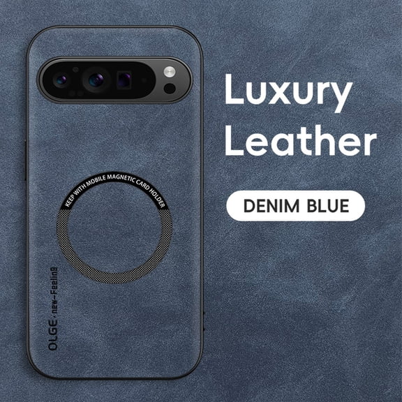 ELEHOLD For Google Pixel 10 Pro XL Magnetic Case, Shockproof Ultra Slim Luxury Leather Magnetic Drop Protection Cover Full Lens Protection, Blue