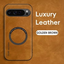 ELEHOLD For Google Pixel 10 Pro XL Magnetic Case, Shockproof Ultra Slim Luxury Leather Magnetic Drop Protection Cover Full Lens Protection, Brown