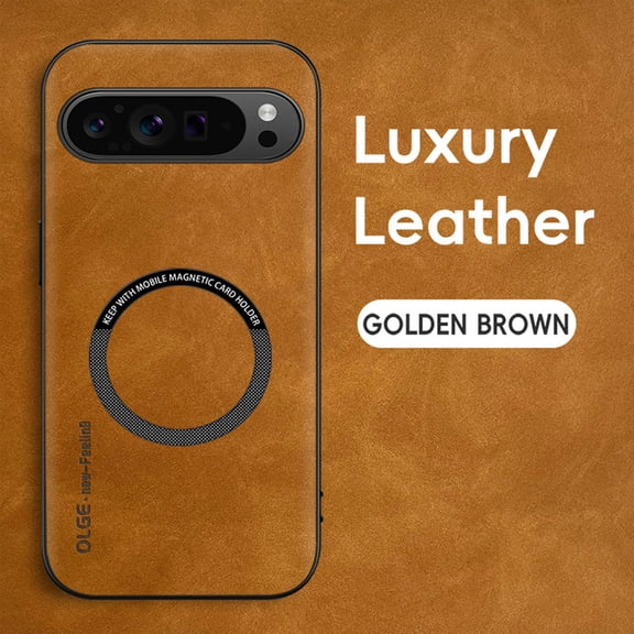 ELEHOLD For Google Pixel 10 Pro XL Magnetic Case, Shockproof Ultra Slim Luxury Leather Magnetic Drop Protection Cover Full Lens Protection, Brown