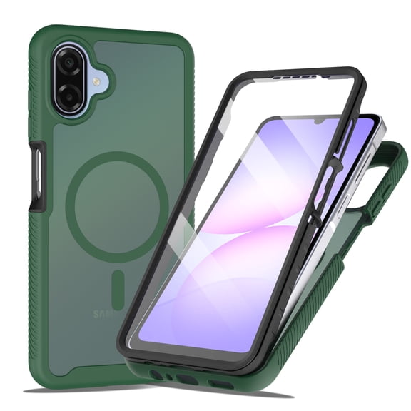 ELEHOLD For Samsung Galaxy A07 Magnetic Case,Built-in Screen Protector Dual-Layer Shockproof Frosted Full Body Non-Slip Cover  , Green