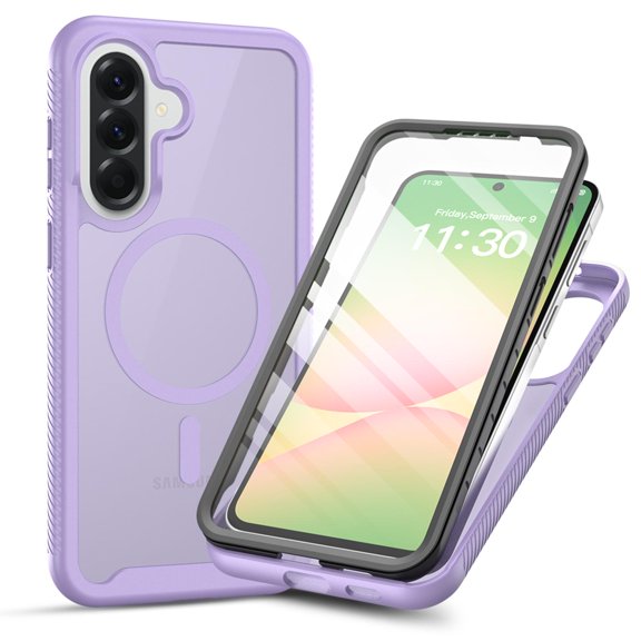 ELEHOLD For Samsung Galaxy A37 Magnetic Case,Dual-Layer Shockproof Frosted Full Body Built-in Screen Protector Non-Slip Cover , Purple