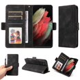 thumbnail image 1 of ELEHOLD For Samsung Galaxy S21 Ultra Leather Wallet Phone Case, Embossed Diamond Folio Flip Cover, Card Holder Cash Slot, Stand Support, Wrist Strap Lanyard -Black, 1 of 10