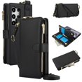 thumbnail image 1 of ELEHOLD For Samsung Galaxy S23 Ultra Phone Case Leather Crossbody Zipper Card Wallet Flip Case Kickstand Cover, with Ring Holder,Full Body Protection-Black, 1 of 7