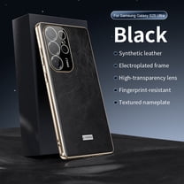 ELEHOLD For Samsung Galaxy S25 Ultra Leather Case,Luxury Plating Edge Shockproof Slim Premium Leather Phone Cover Built-in Lens Protector,Black