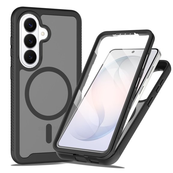 ELEHOLD For Samsung Galaxy S26 Magnetic Case,Dual-Layer Shockproof Frosted Full Body Built-in Screen Protector Non-Slip Cover , Black