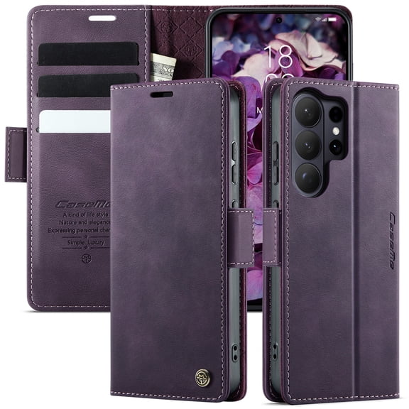 ELEHOLD For Samsung Galaxy S26 Ultra Wallet Case, Premium Vegan PU Leather Flip Kickstand Card Slots Full Protection Magnetic Closure Cover ,Purple