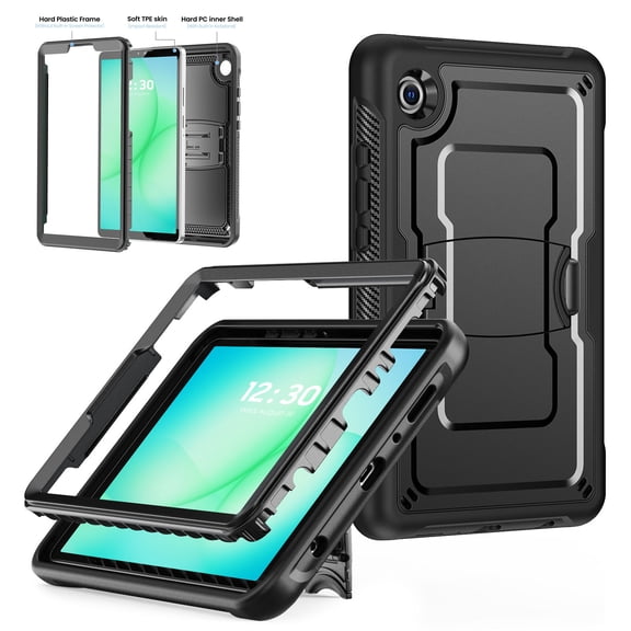ELEHOLD For Samsung Galaxy Tab A11 2025/ A9 2023 8.7-inch Rugged Case, Shockproof Double-Layer Protection Foldable Kickstand Full-Body Cover , Black