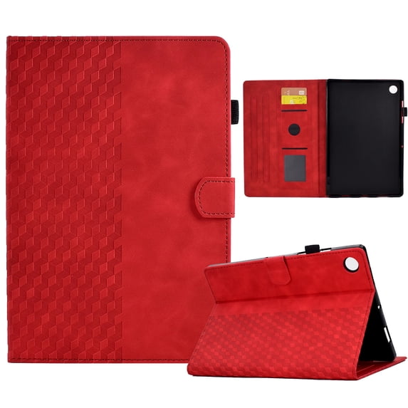 ELEHOLD For Samsung Galaxy Tab A9 Diamond Embossing Leather Folio Folding Full Body Protective Case Kickstand Shockproof Cover, Auto Sleep&Wake, with Credit Card Slot, Red