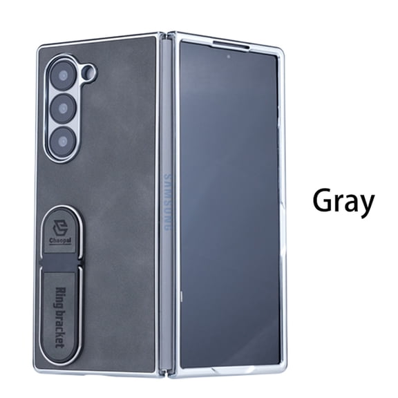 ELEHOLD For Samsung Galaxy Z Fold 4 Rugged Leather Case Hinge Protection Slim Ultra-Thin Leather Invisible Kickstand Shockproof Anti Scratch Hard Phone Phone Case Cover,Gray