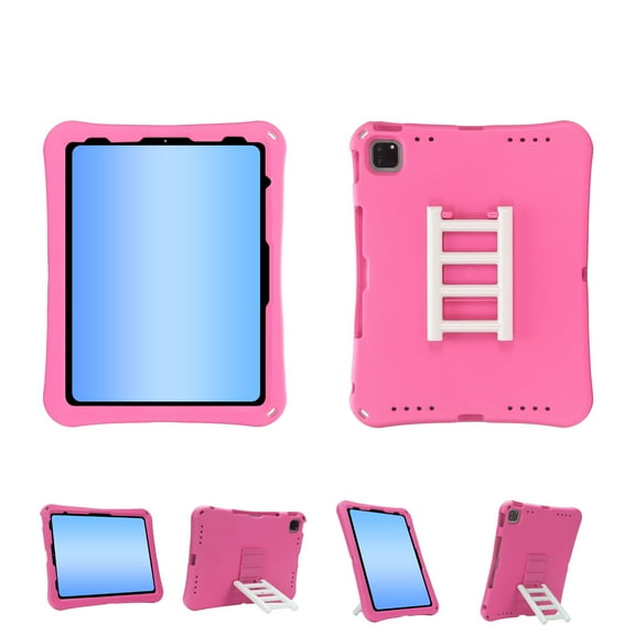 ELEHOLD For iPad Pro 11 2022/2021/2020/2018 EVA Shockproof Case Protective Cover, with 360° Rotating Stair Stand, Rose