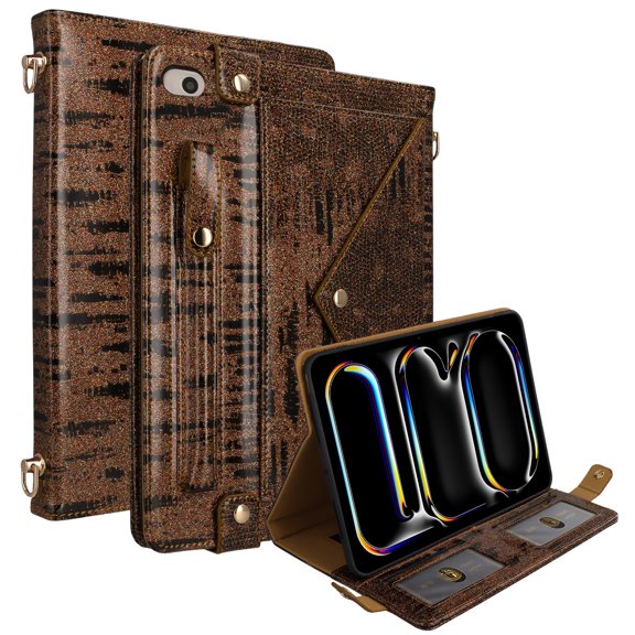 ELEHOLD For iPad mini 5/4/3/2/1 Case, Luxury Premium Leather Pen Card slots Crossbody Flap Envelope Case with Hand strap+Shoulder Strap ,Brown