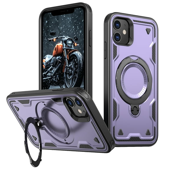 ELEHOLD For iPhone 11 Ergonomic Design Military Grade Shockproof Protective Case Magnetic Ring Stand Rugged Cover, Non-Slip, Support Wireless Charging, Purple