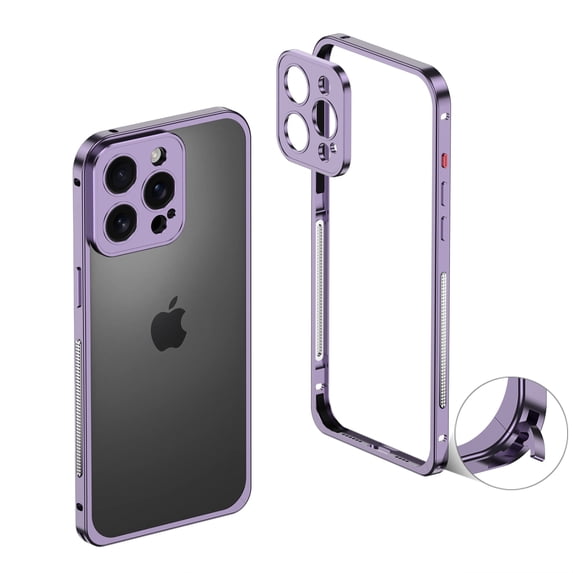 ELEHOLD For iPhone 14 Case, Metal Frame Heat Dissipation Net Detachable Lens Cap Rugged Shockproof Bumper Frame Phone Case Cover For iPhone 14,Purple