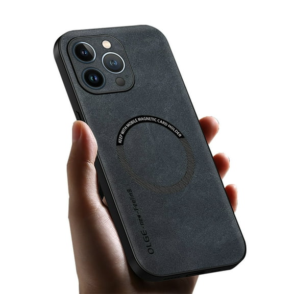 ELEHOLD For iPhone 14 Pro Luxury Leather Magnetic Shockproof Case Slim Drop Protection Cover, Lens & Screen Protection, Compatible with Magsafe, Skin-Friendly, Black