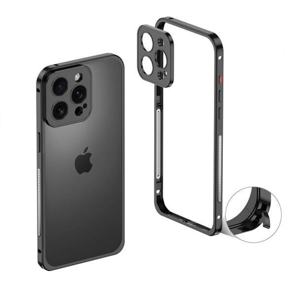 ELEHOLD For iPhone 15 Case, Metal Frame Heat Dissipation Net Detachable Lens Cap Rugged Shockproof Bumper Frame Phone Case Cover For iPhone 15,Black