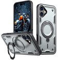 thumbnail image 1 of ELEHOLD For iPhone 16 Ergonomic Design Military Grade Shockproof Protective Case Magnetic Ring Stand Rugged Cover, Non-Slip, Support Wireless Charging, Gray, 1 of 6