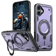 thumbnail image 1 of ELEHOLD For iPhone 16 Plus Ergonomic Design Military Grade Shockproof Protective Case Magnetic Ring Stand Rugged Cover, Non-Slip, Support Wireless Charging, Purple, 1 of 6