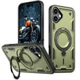 thumbnail image 1 of ELEHOLD For iPhone 16 Plus Ergonomic Design Military Grade Shockproof Protective Case Magnetic Ring Stand Rugged Cover, Non-Slip, Support Wireless Charging, Olivegreen, 1 of 6