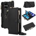 thumbnail image 1 of ELEHOLD For iPhone 16 Plus Phone Case Leather Crossbody Zipper Card Wallet Flip Case Kickstand Cover, with Ring Holder,Full Body Protection-Black, 1 of 7