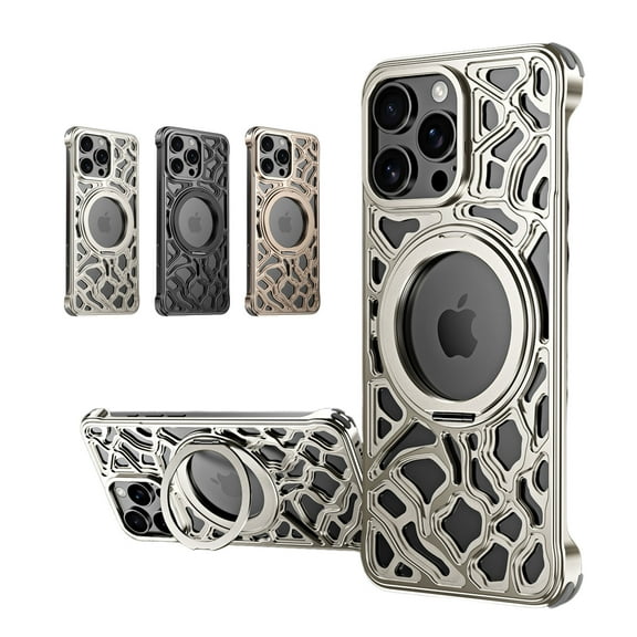 ELEHOLD For iPhone 16 Pro Max Case,Luxury Ring Kickstand 360°Rotatable Magnetic Shockproof Heat Dissipation Aluminum Metal Slim Phone case for iPhone 16 Pro Max,Titanium