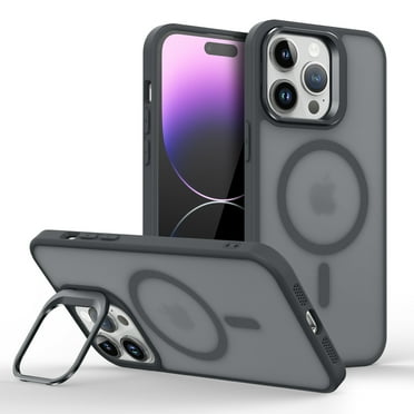 ELEHOLD For iPhone 16 Pro Max Magnetic Shockproof Case, Micro Frosted Clear Skin-Friendly Rugged Cover, MagSafe Compatible, Invisible Lens Frame Kickstand, Black