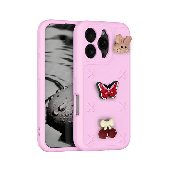 ELEHOLD For iPhone 16 Pro Max Soft Cartoon EVA Shockproof Case Cover with 3D Decorations, Lens All-Inclusive Protection, Lightweight & Washable, Pink