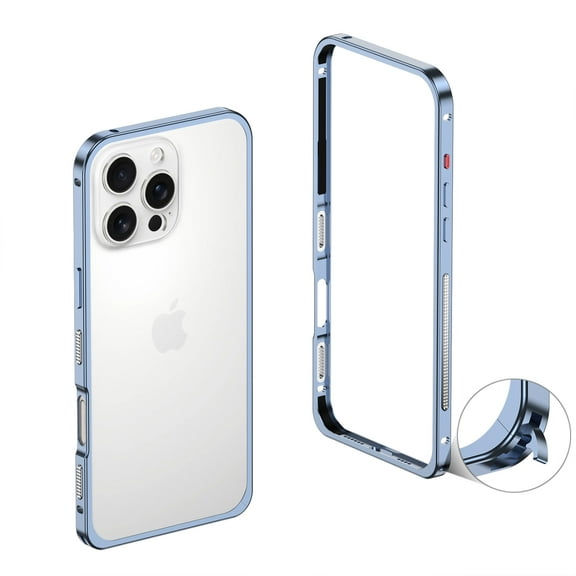 ELEHOLD For iPhone 16e Case,No Len Cap, Metal Frame Heat Dissipation Net Rugged Shockproof Bumper Frame Phone Case Cover For iPhone 16e,Blue